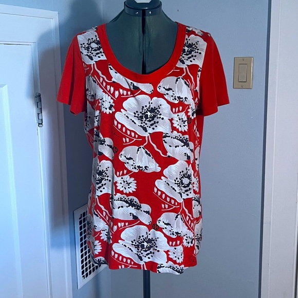 Tory Burch Poppy Cotton Tee Made in Peru Gorgeous Summer Top - Picture 1 of 10